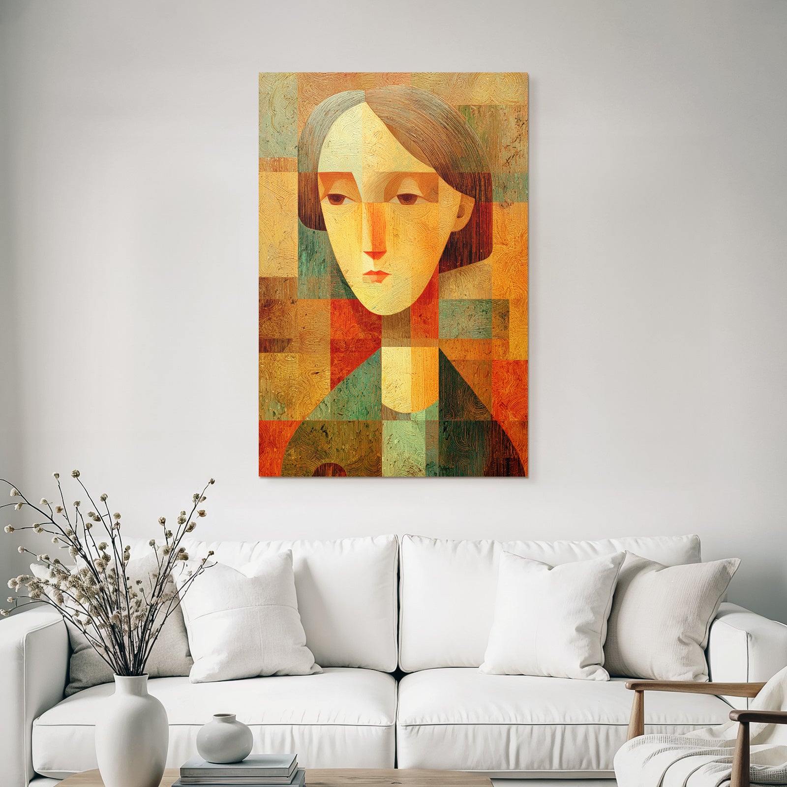 ArtDeco Warmtonige Geometrische Gesichtsdarstellung