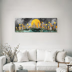 ArtDeco Abstrakte Naturlandschaft Mit Turmbaeumen Und Stilisierter Sonne