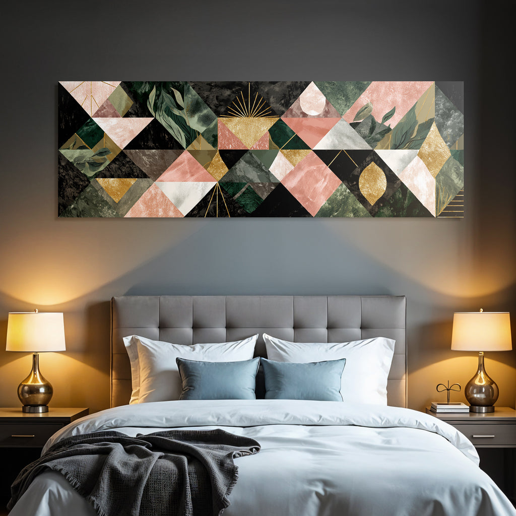 ArtDeco Abstraktes Geometrisches Muster Mit Grünen Rosa Und Goldenen Elementen
