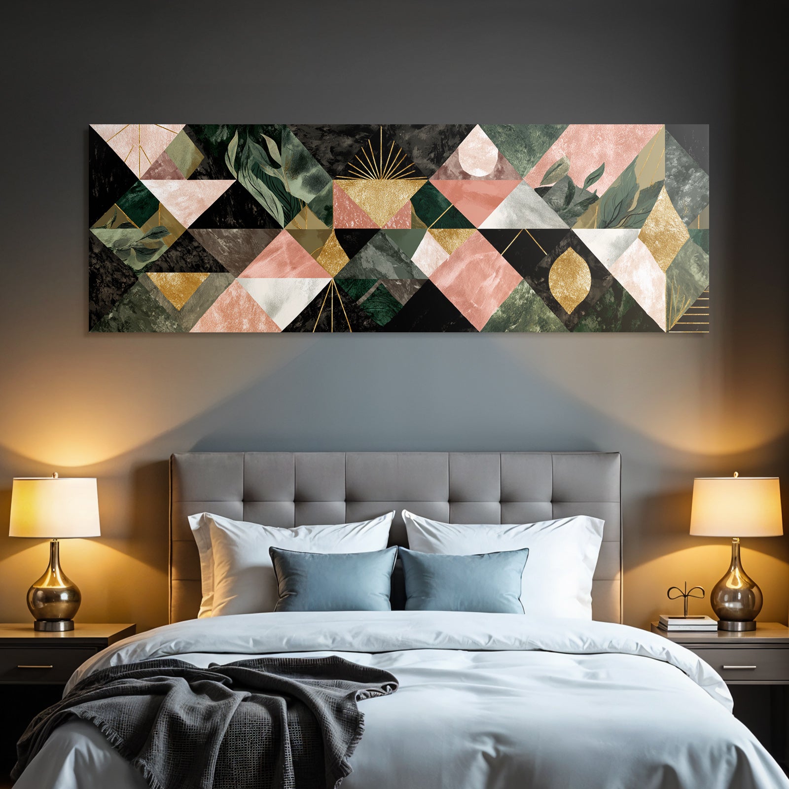 ArtDeco Abstraktes Geometrisches Muster Mit Grünen Rosa Und Goldenen Elementen
