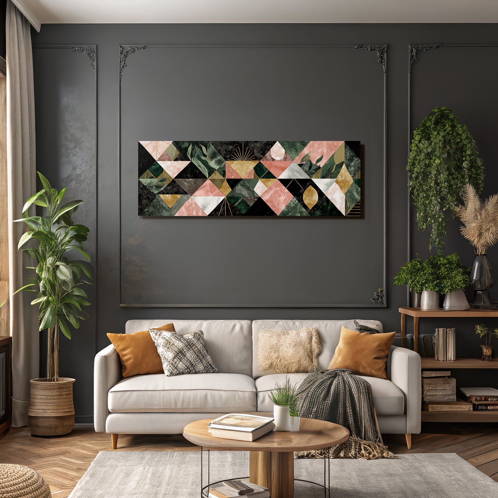ArtDeco Abstraktes Geometrisches Muster Mit Grünen Rosa Und Goldenen Elementen