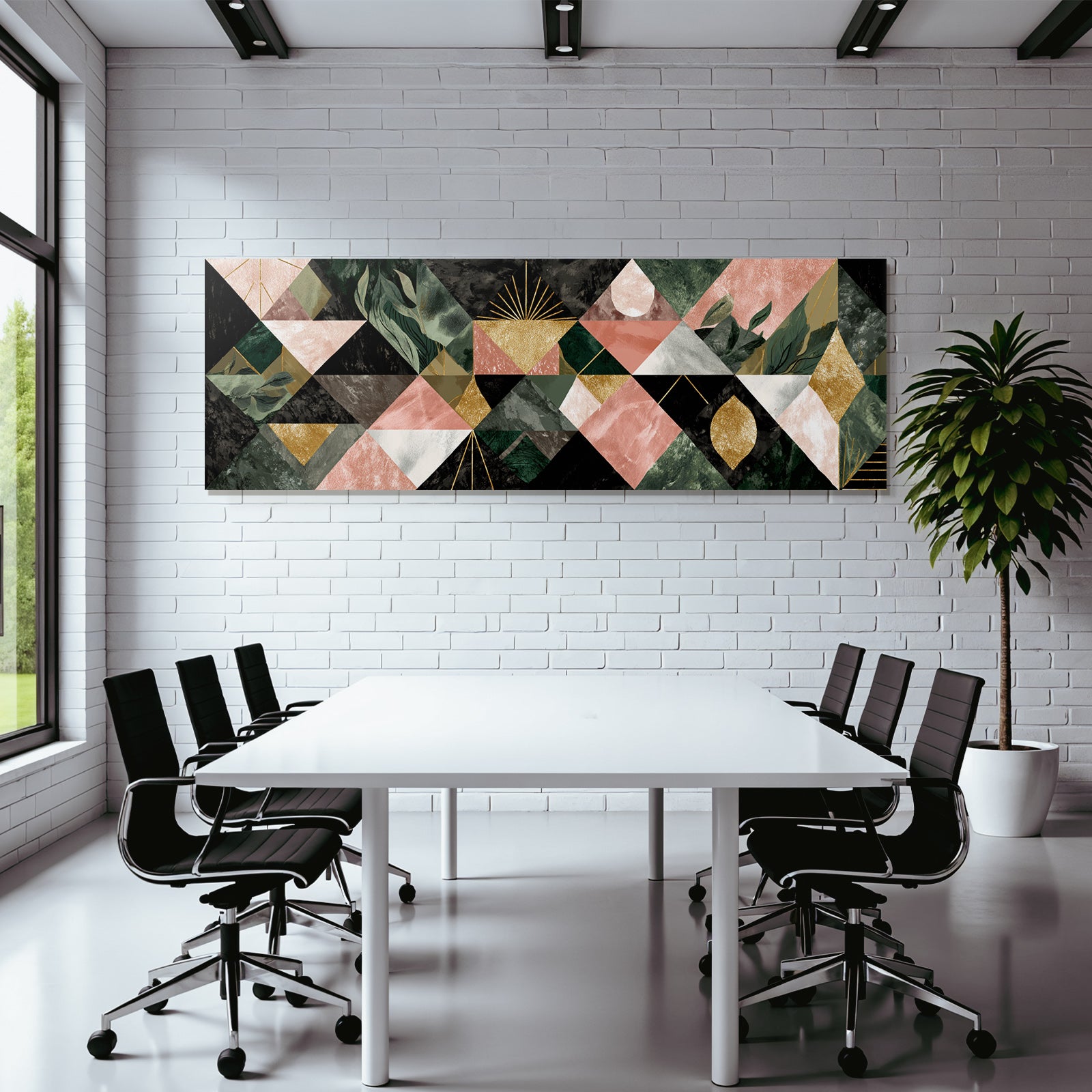 ArtDeco Abstraktes Geometrisches Muster Mit Grünen Rosa Und Goldenen Elementen