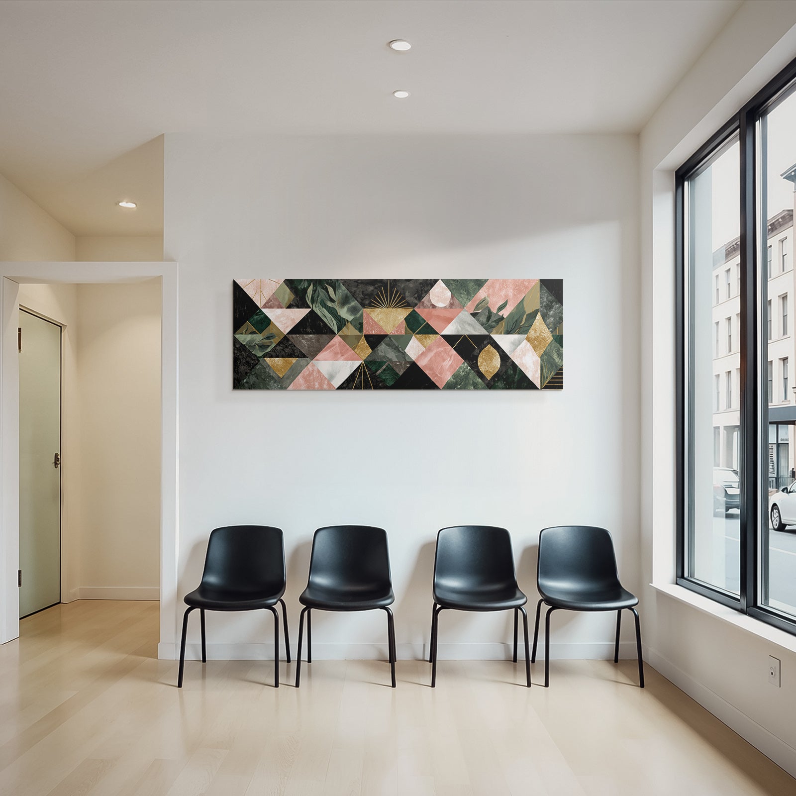 ArtDeco Abstraktes Geometrisches Muster Mit Grünen Rosa Und Goldenen Elementen