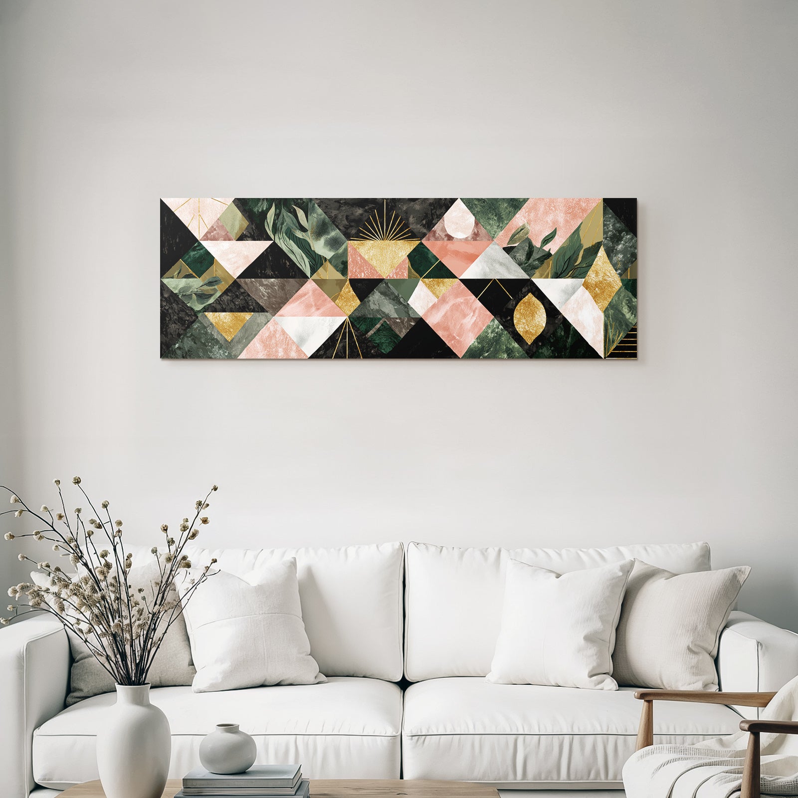ArtDeco Abstraktes Geometrisches Muster Mit Grünen Rosa Und Goldenen Elementen