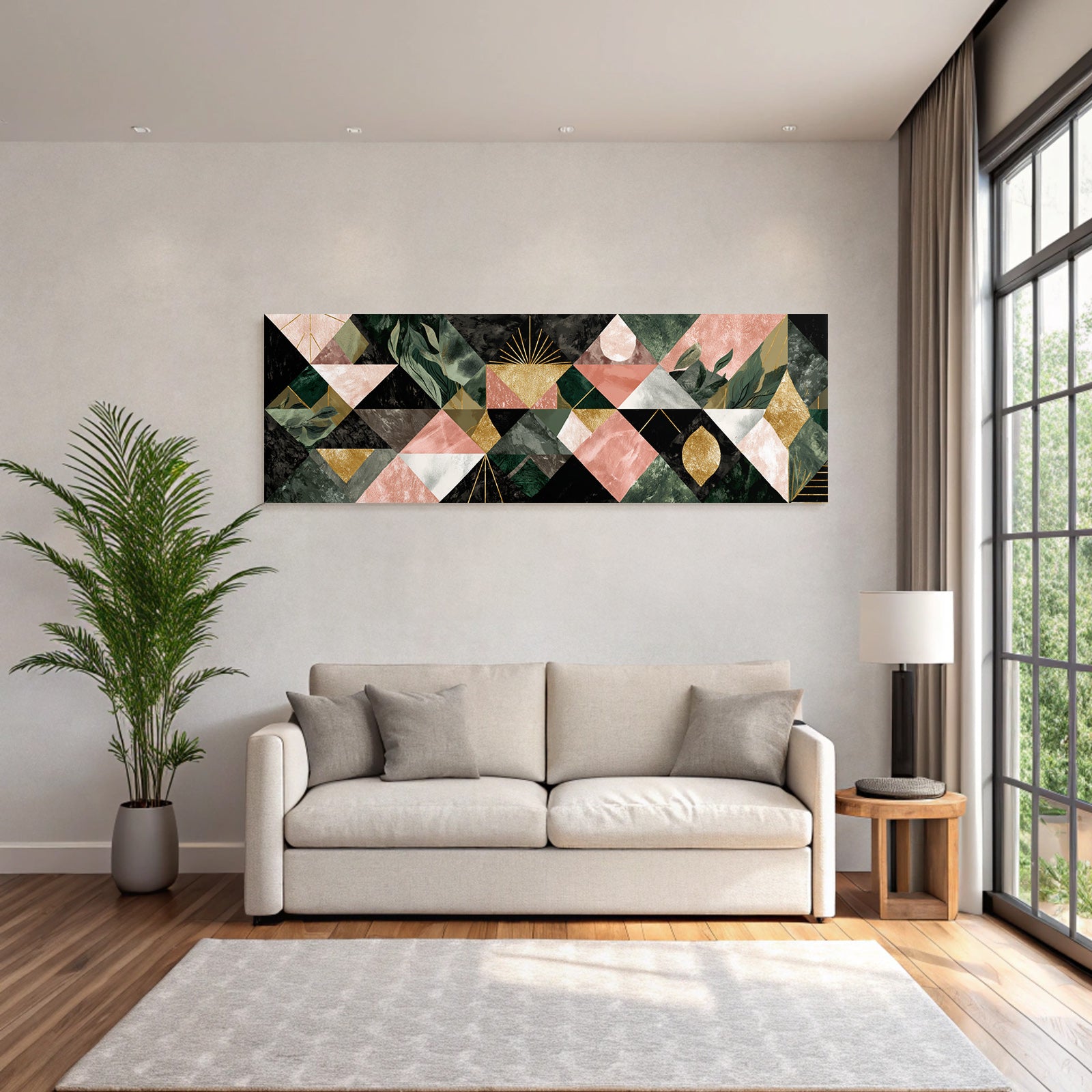 ArtDeco Abstraktes Geometrisches Muster Mit Grünen Rosa Und Goldenen Elementen