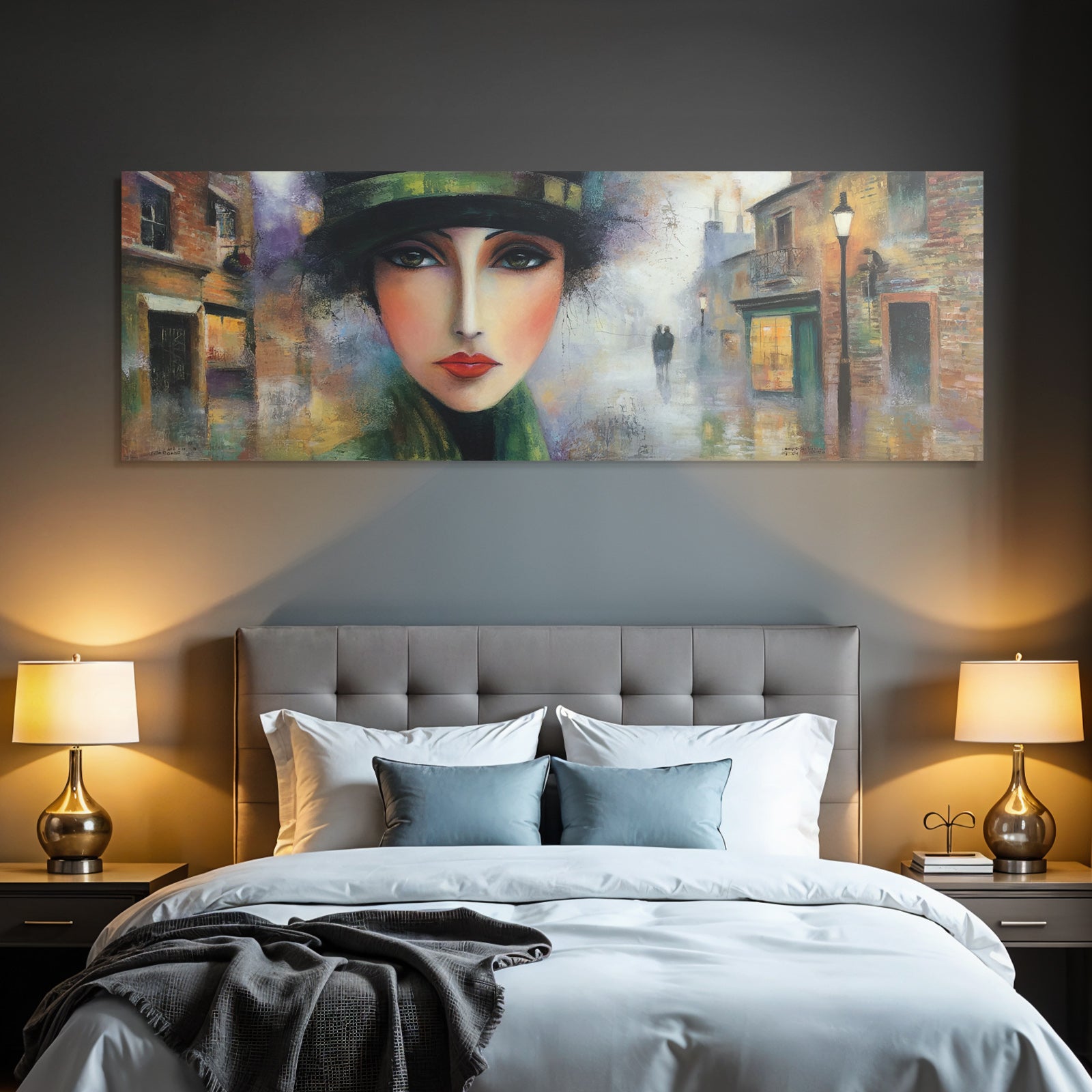 ArtDeco Frau Mit Hut In Nebliger Stadtlandschaft