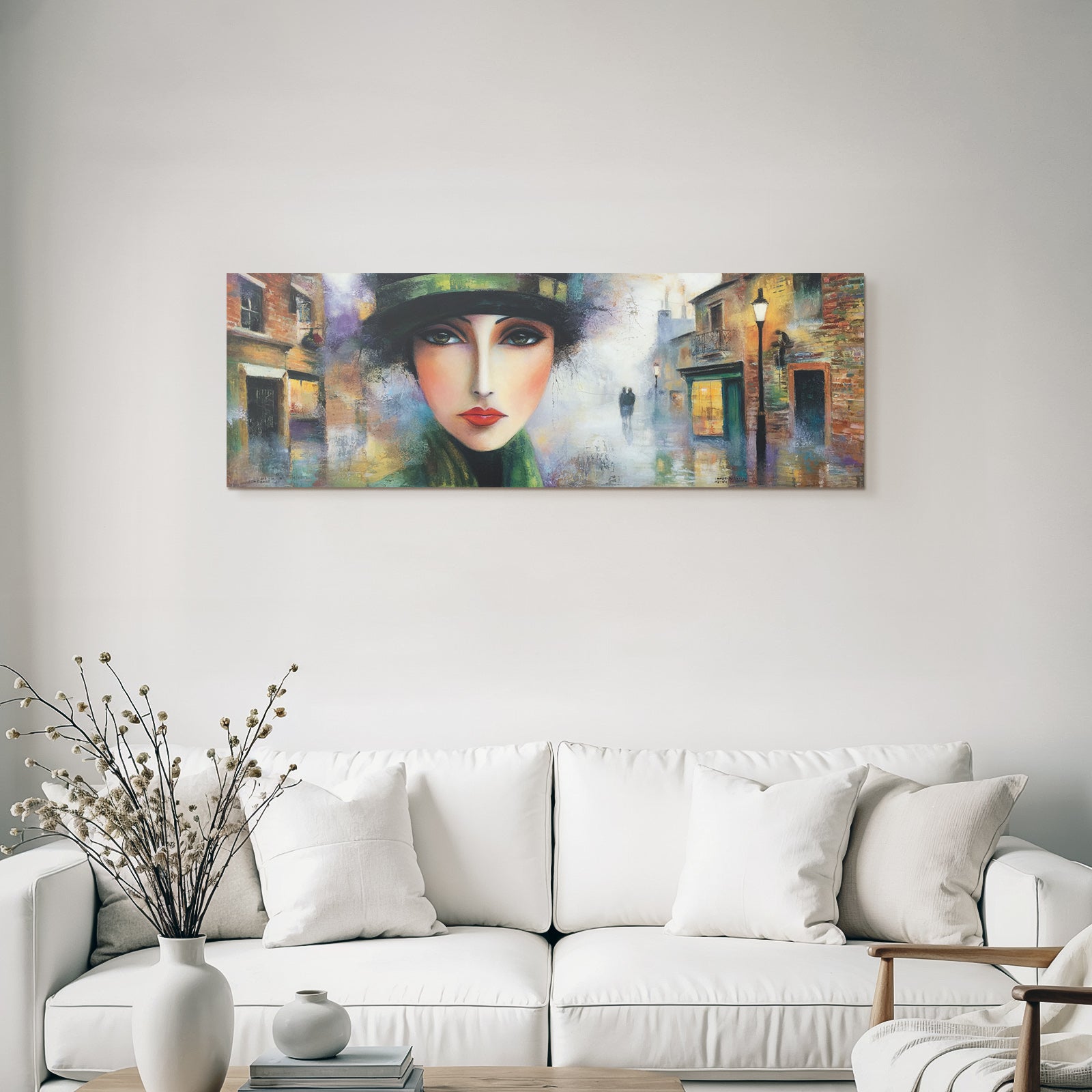 ArtDeco Frau Mit Hut In Nebliger Stadtlandschaft