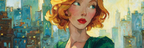 ArtDeco Frau Mit Lockigem Rotem Haar Vor Farbiger Stadtlandschaft | Art Deco | Stilrichtungen