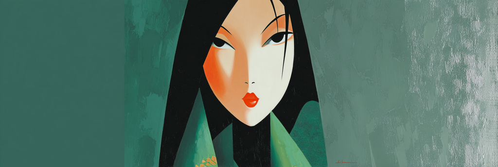 ArtDeco Frau Mit Schwarzen Haaren Roten Lippen Und Grünem Hintergrund | Art Deco | Stilrichtungen