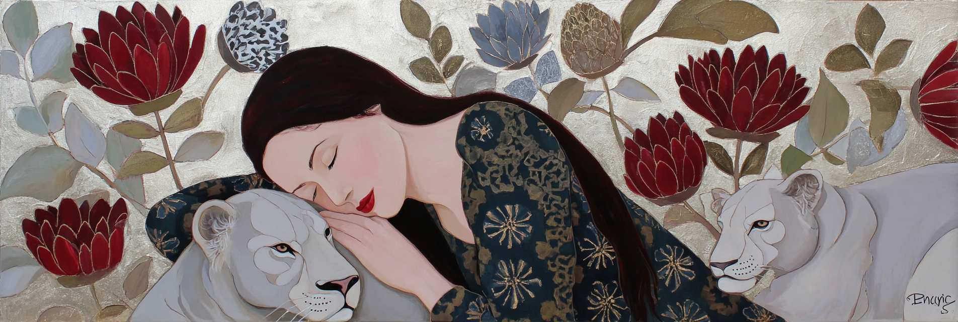 ArtDeco Frau Und Löwe In Harmonie Mit Blumen Und Pflanzen | Art Deco | Stilrichtungen