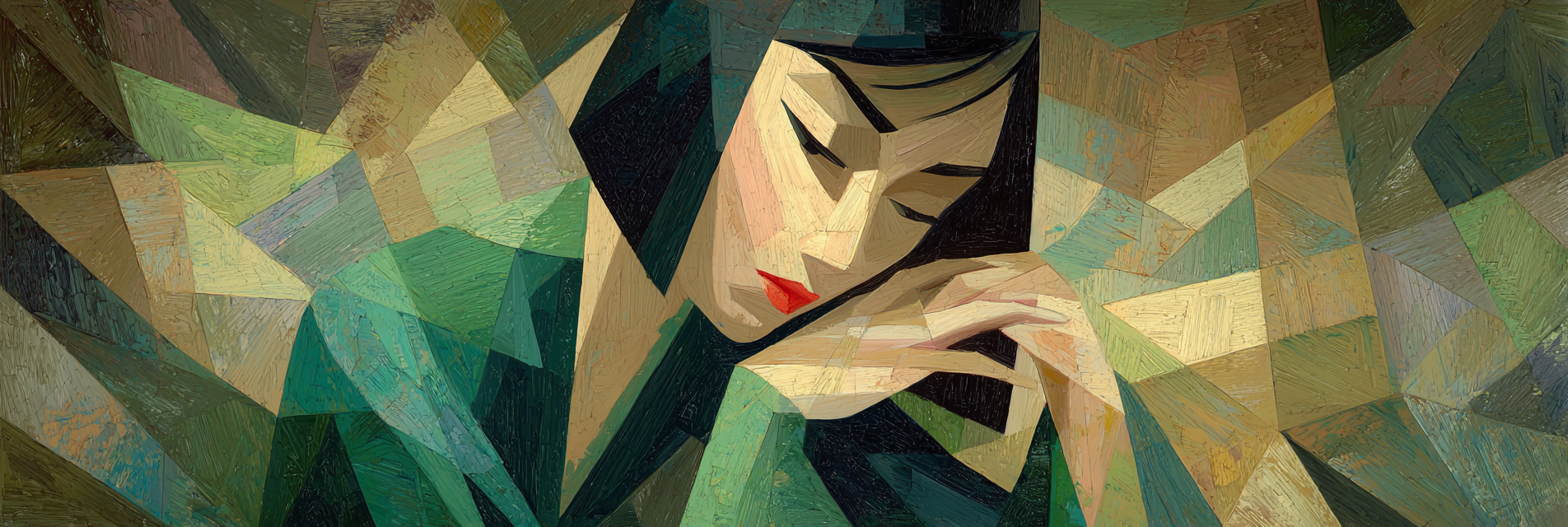 ArtDeco Friedliche Kubistische Frau Mit Geschlossenen Augen | Art Deco | Stilrichtungen