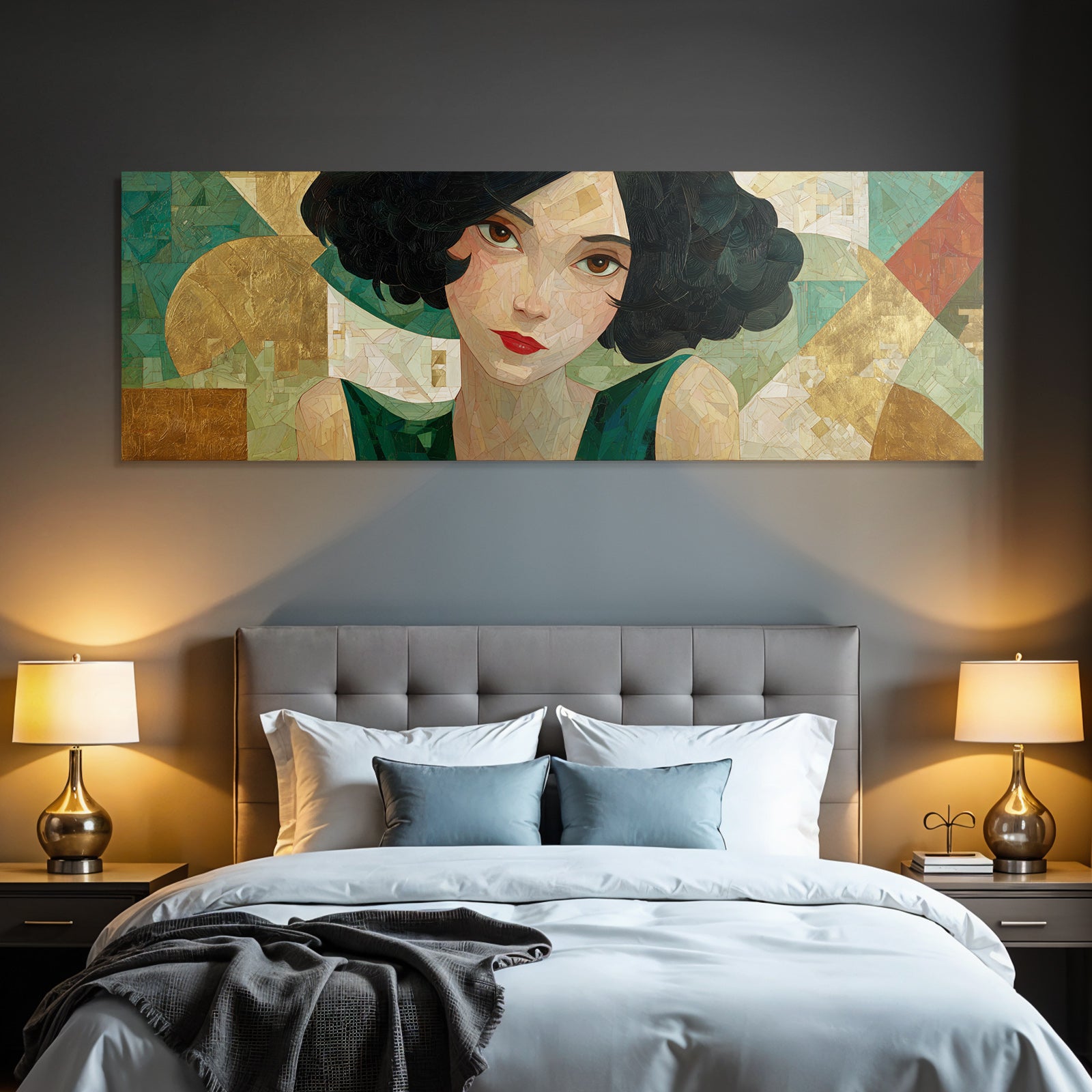 ArtDeco Modernes Fraüngesicht Mit Geometrischem Hintergrund