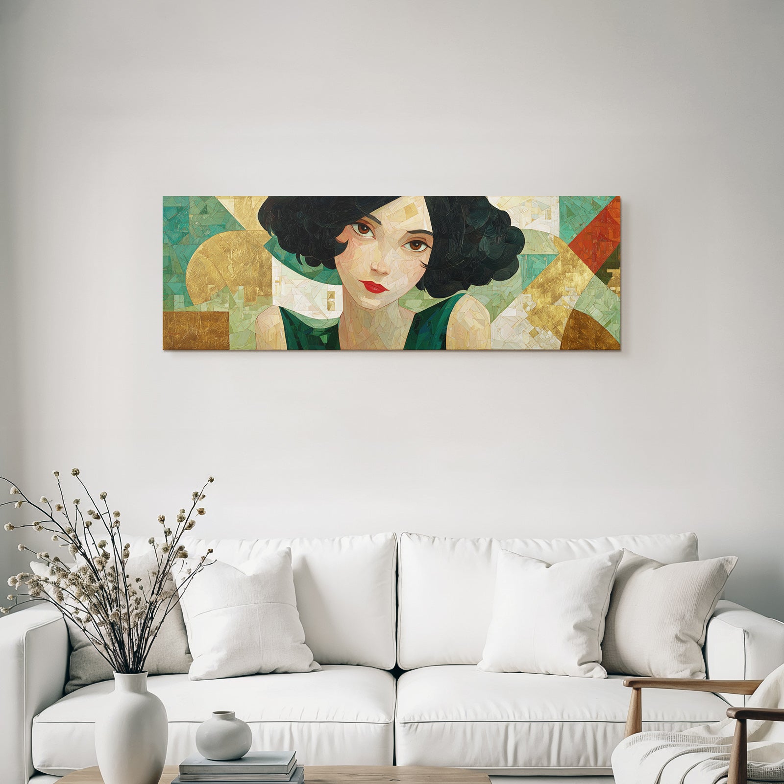 ArtDeco Modernes Fraüngesicht Mit Geometrischem Hintergrund