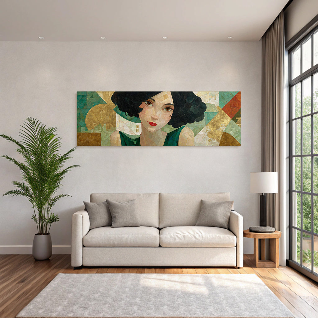 ArtDeco Modernes Fraüngesicht Mit Geometrischem Hintergrund