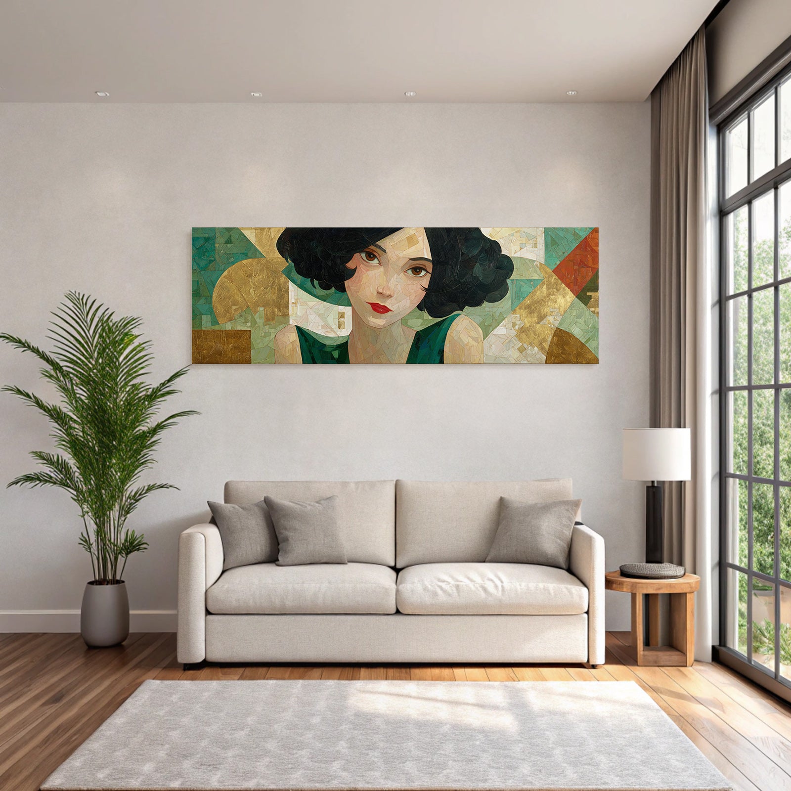 ArtDeco Modernes Fraüngesicht Mit Geometrischem Hintergrund