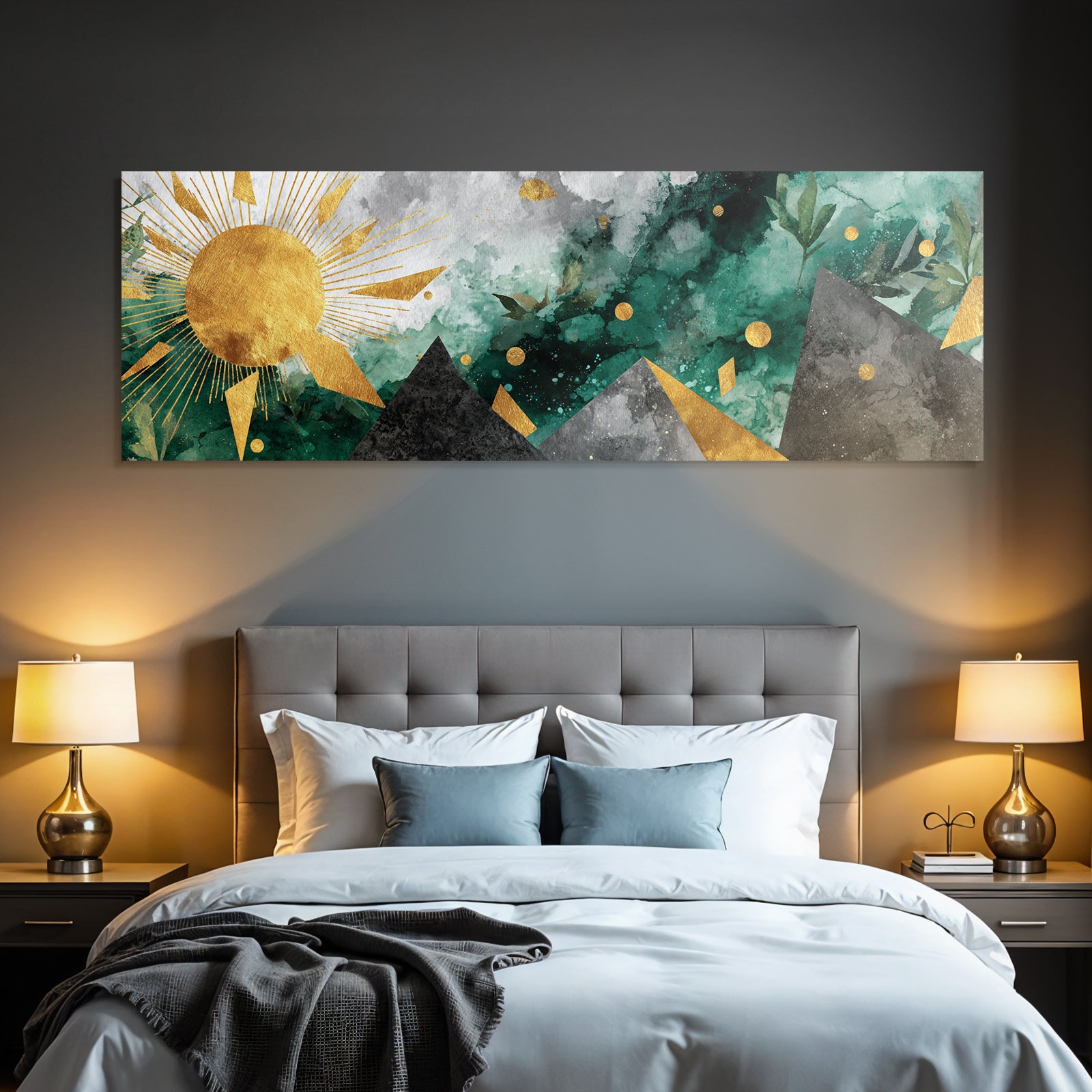 ArtDeco Mystische Sonnenlandschaft Mit Goldenen Kreisen