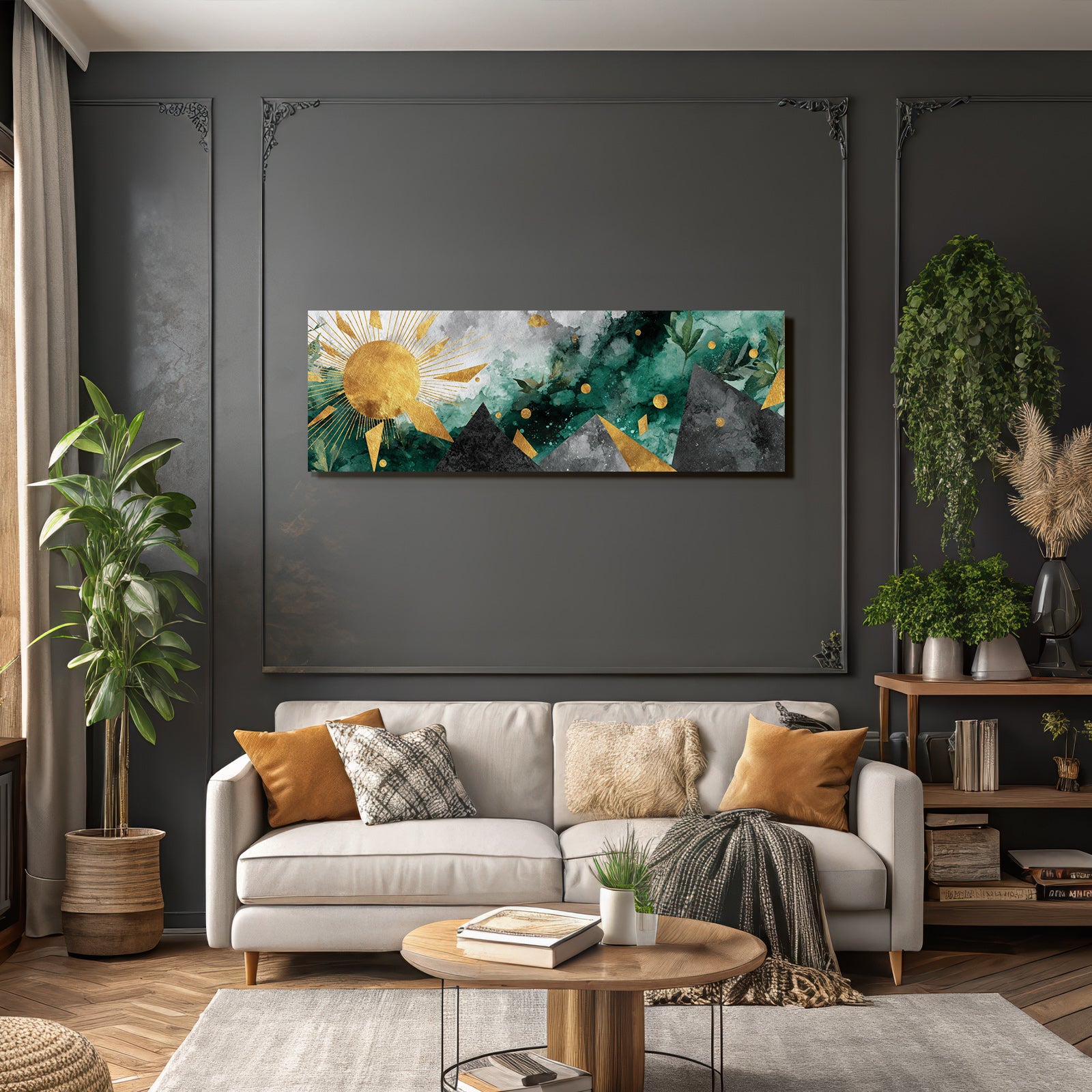 ArtDeco Mystische Sonnenlandschaft Mit Goldenen Kreisen