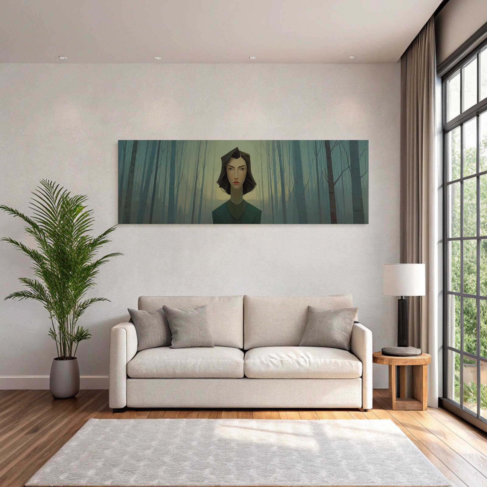 ArtDeco Nebliger Wald Mit Geometrischem Gesichtsdesign