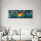 ArtDeco Sonnenaufgang Über Stilisierten Wolken Mit Wasserfarben Und Goldakzenten