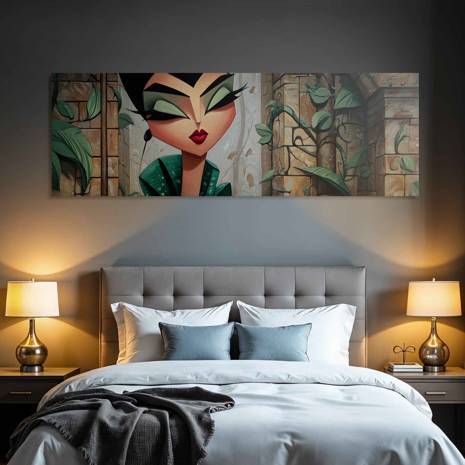 ArtDeco Stilisierter Charakter Mit Makeup Und Architektur Hintergrund
