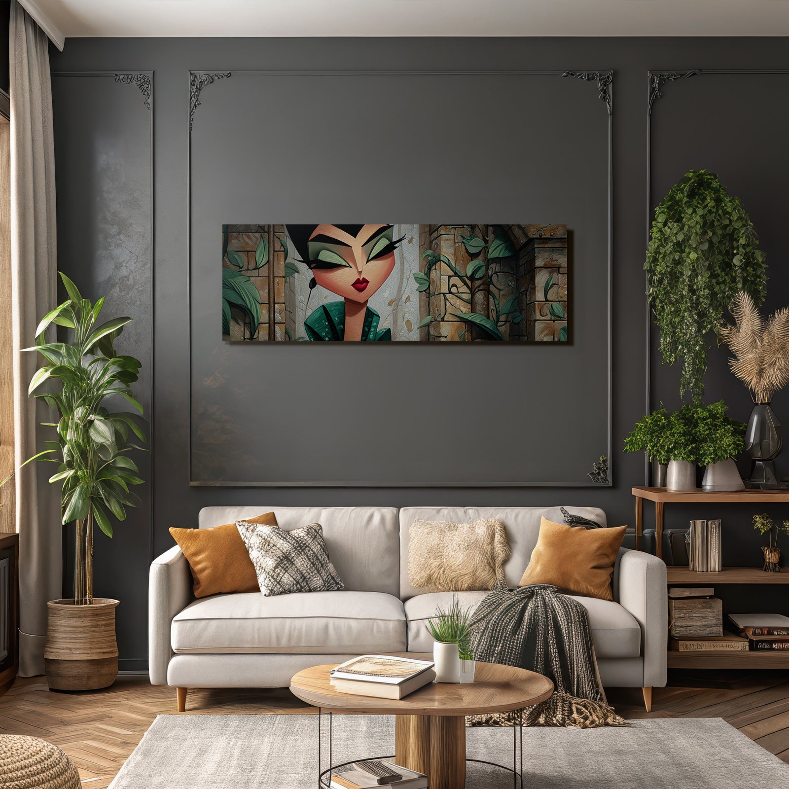 ArtDeco Stilisierter Charakter Mit Makeup Und Architektur Hintergrund