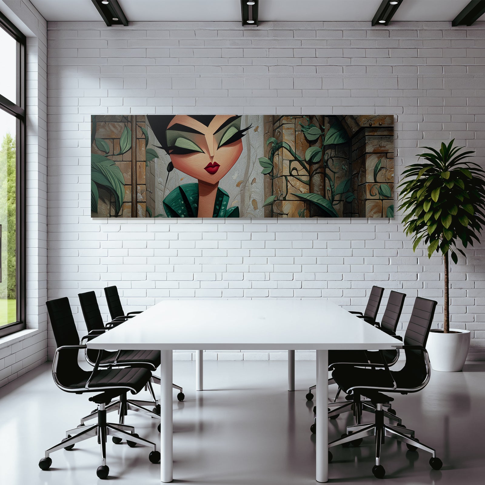 ArtDeco Stilisierter Charakter Mit Makeup Und Architektur Hintergrund