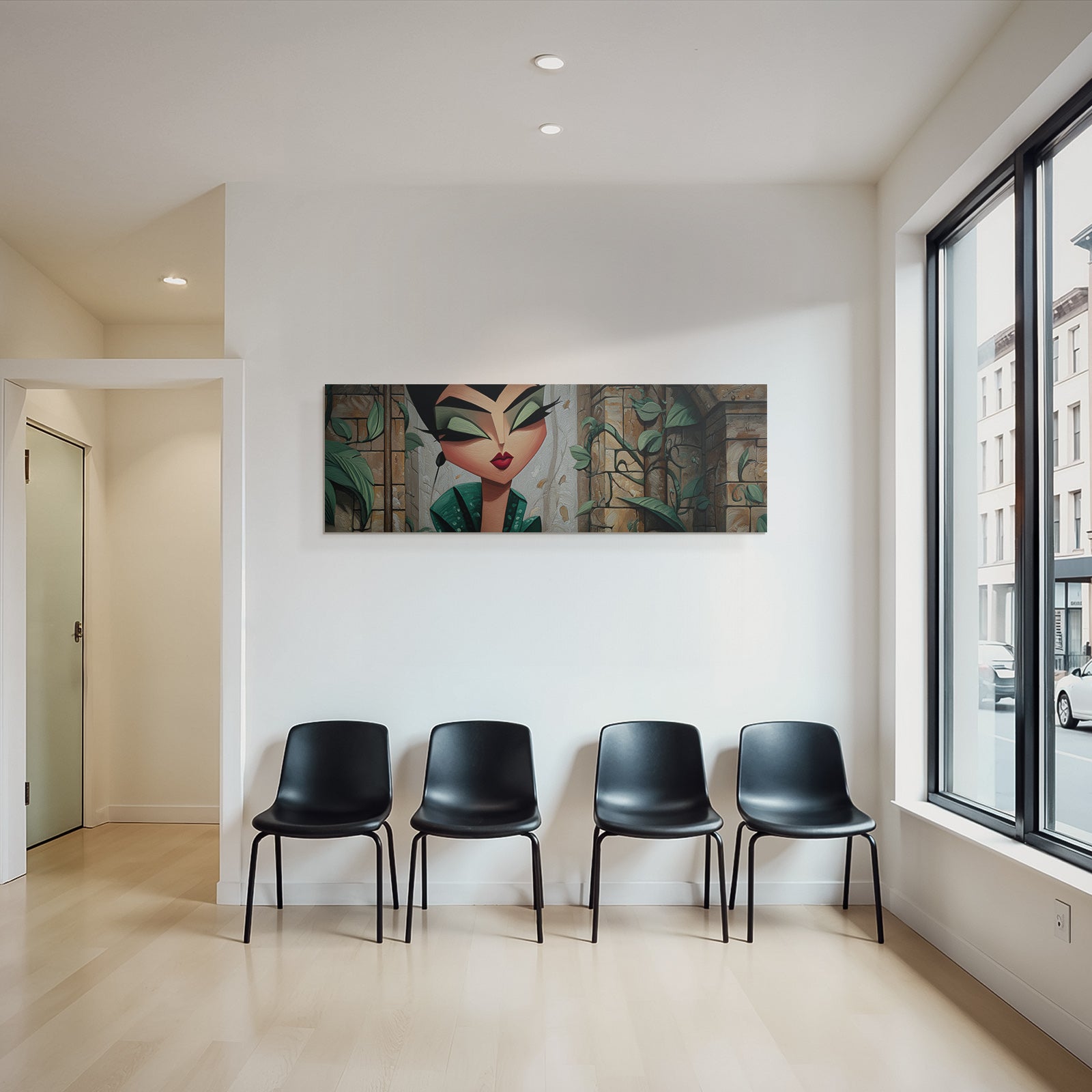 ArtDeco Stilisierter Charakter Mit Makeup Und Architektur Hintergrund