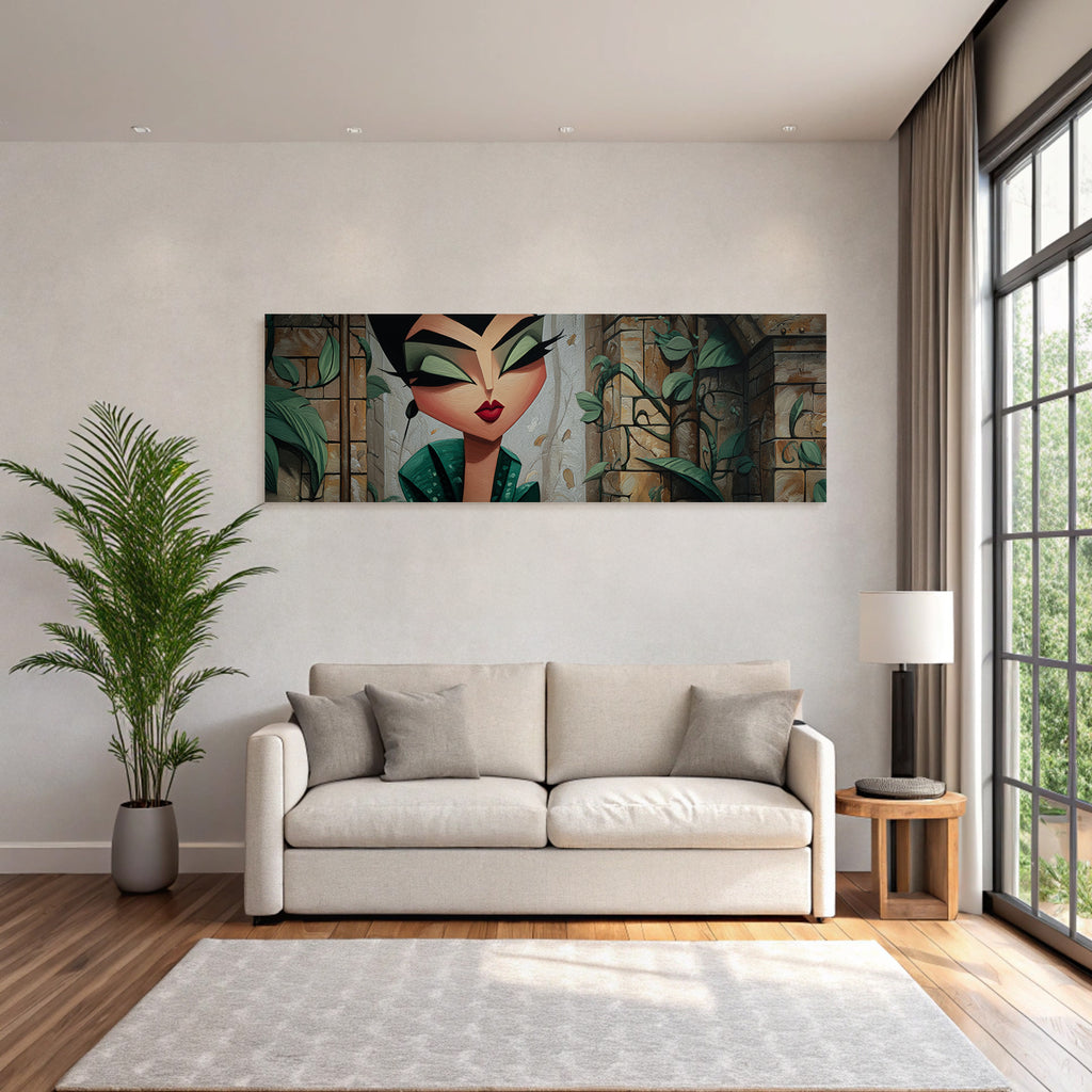 ArtDeco Stilisierter Charakter Mit Makeup Und Architektur Hintergrund
