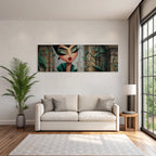 ArtDeco Stilisierter Charakter Mit Makeup Und Architektur Hintergrund
