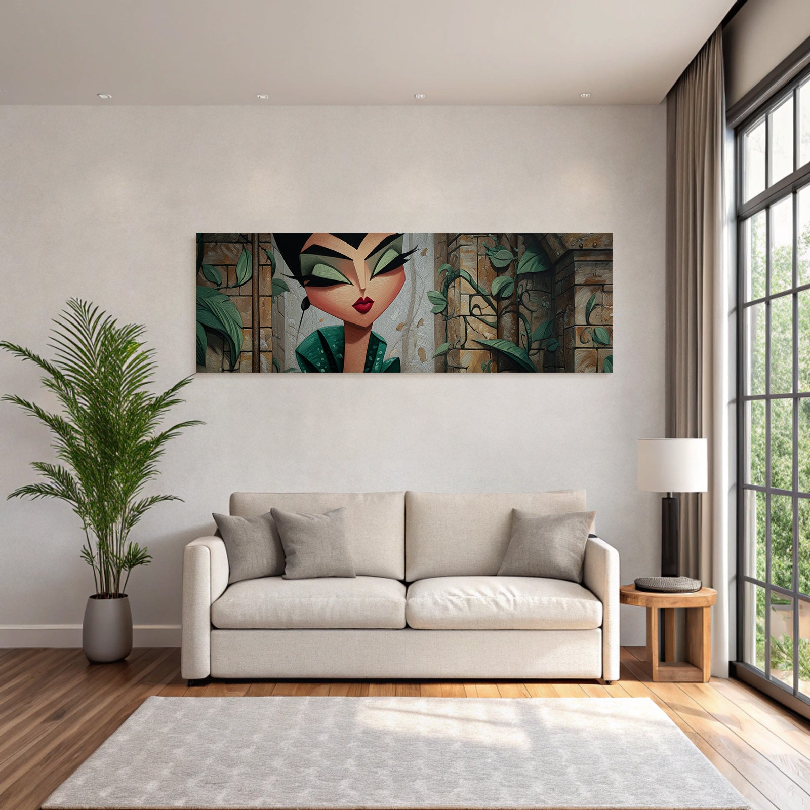 ArtDeco Stilisierter Charakter Mit Makeup Und Architektur Hintergrund