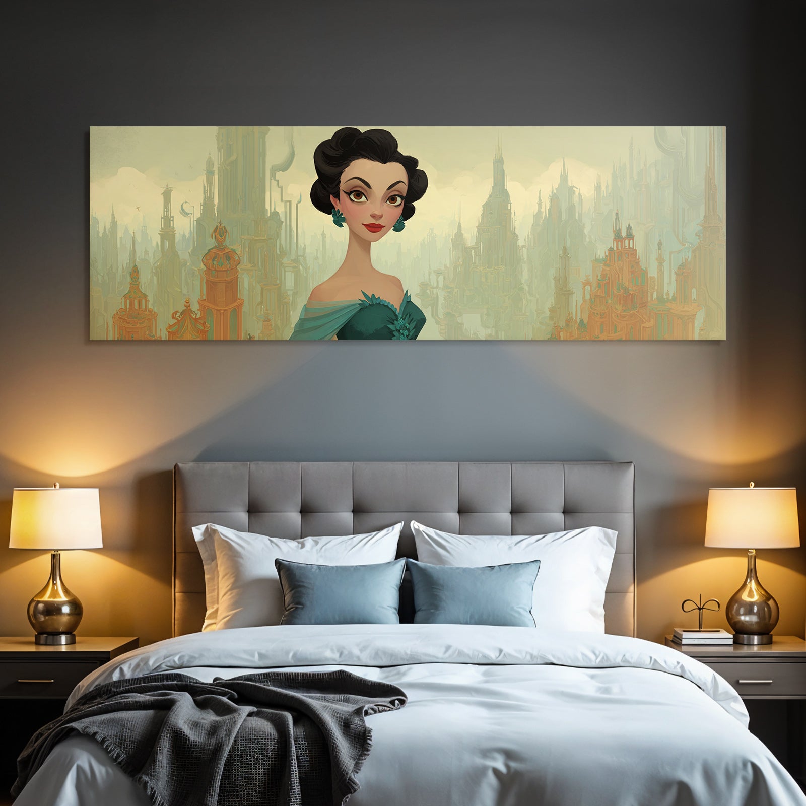 ArtDeco Traumhafte Fantasie Stadt Mit Eleganter Heldin
