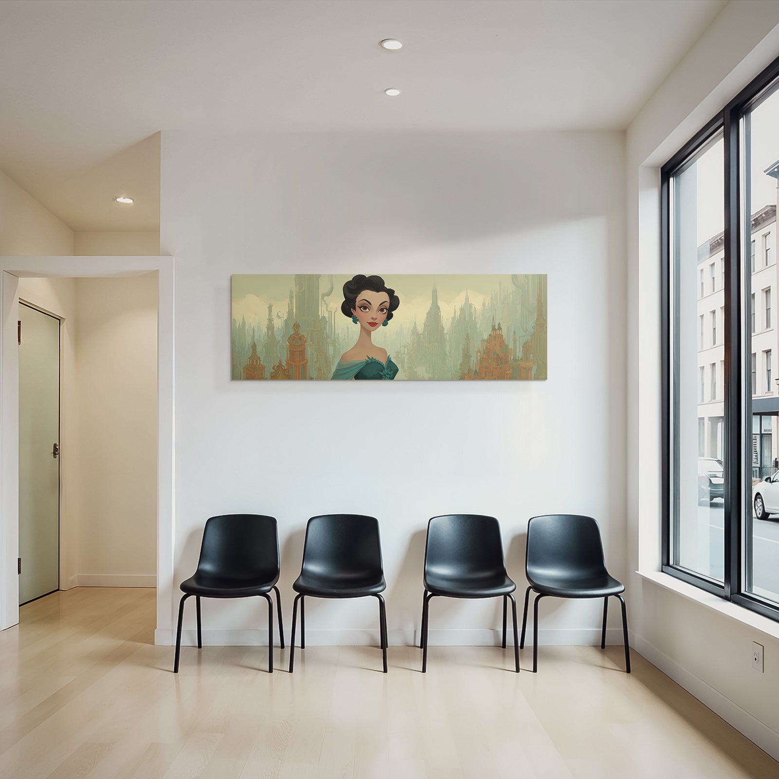 ArtDeco Traumhafte Fantasie Stadt Mit Eleganter Heldin