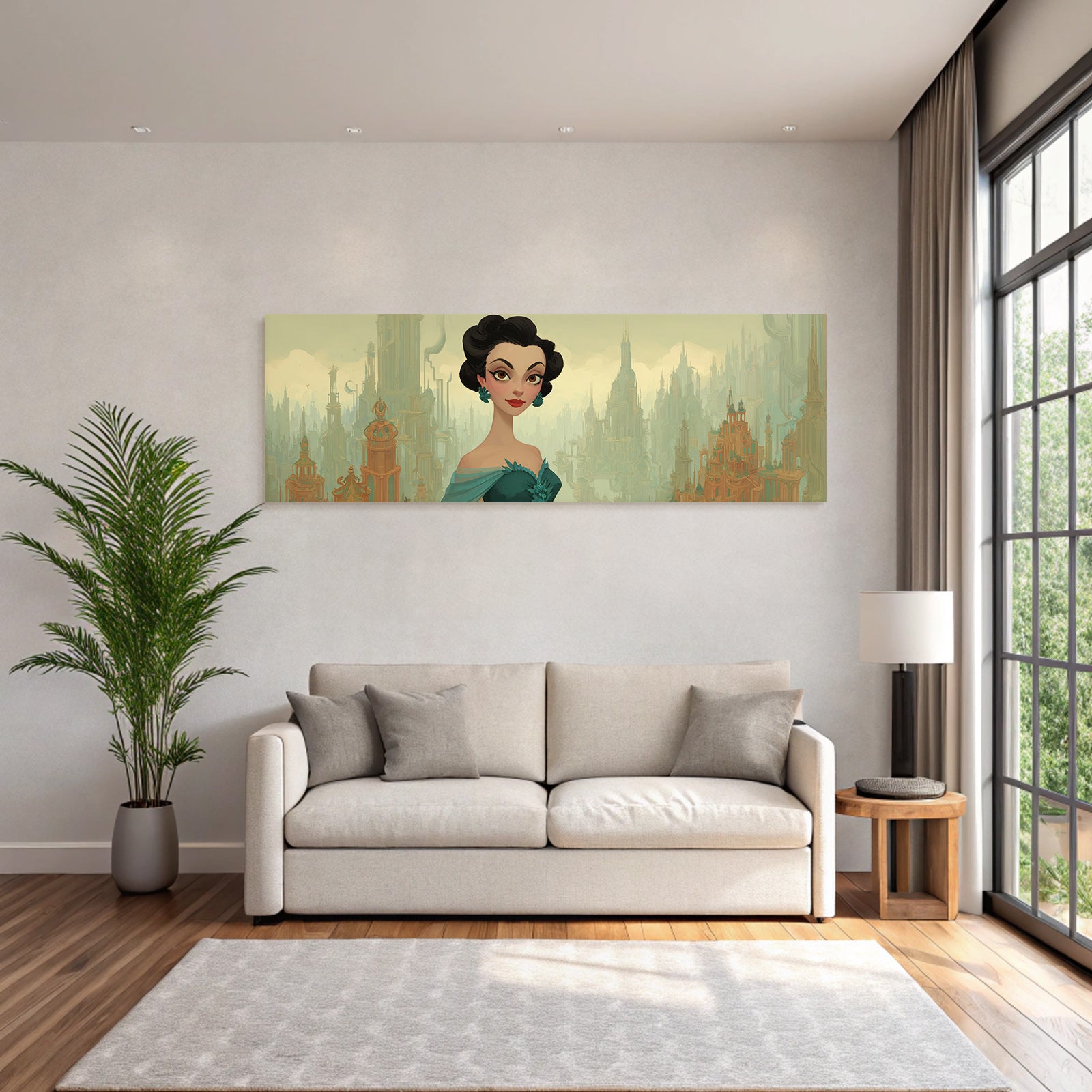ArtDeco Traumhafte Fantasie Stadt Mit Eleganter Heldin