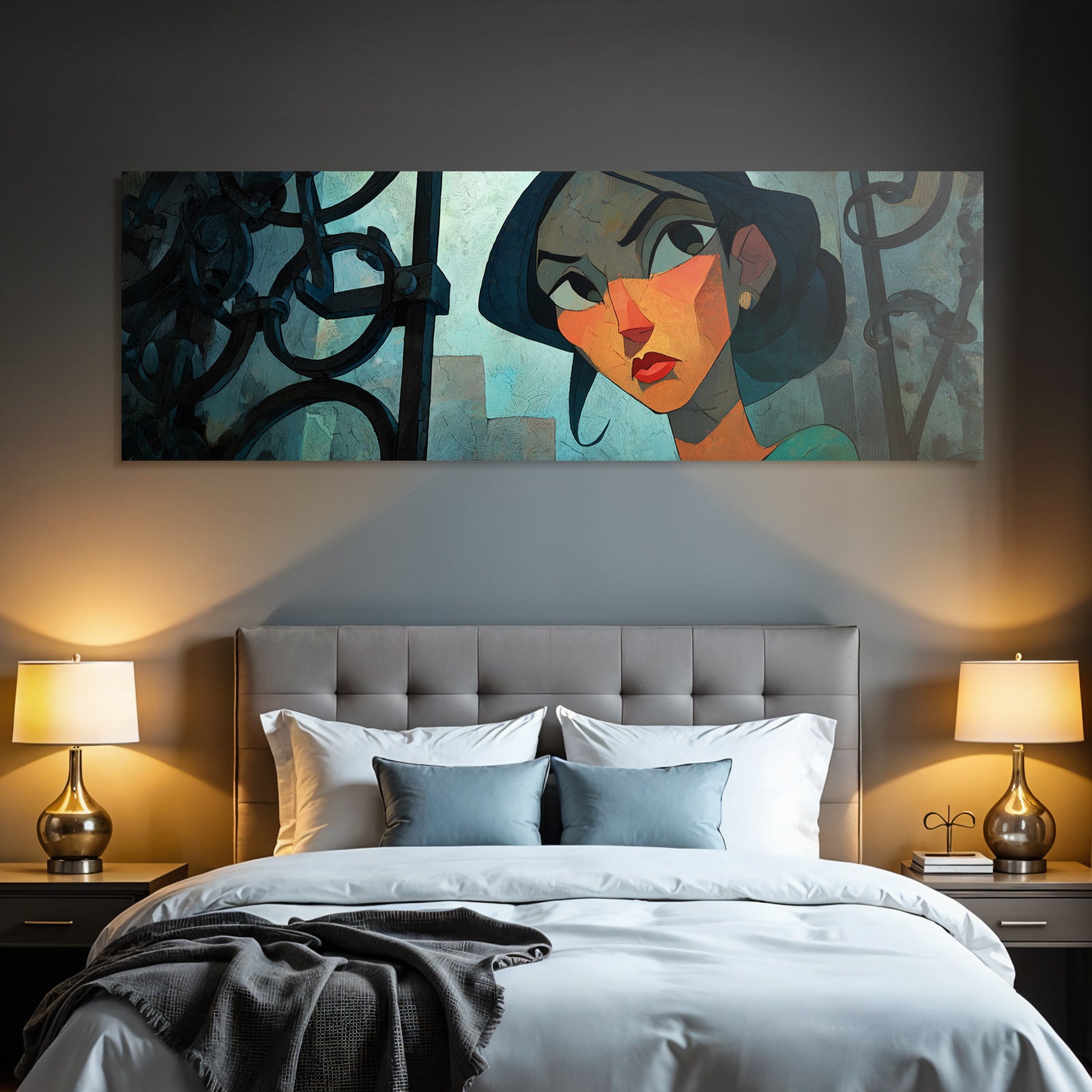 ArtDeco Weiblicher Charakter Mit Kettenhintergrund Digital Kunst
