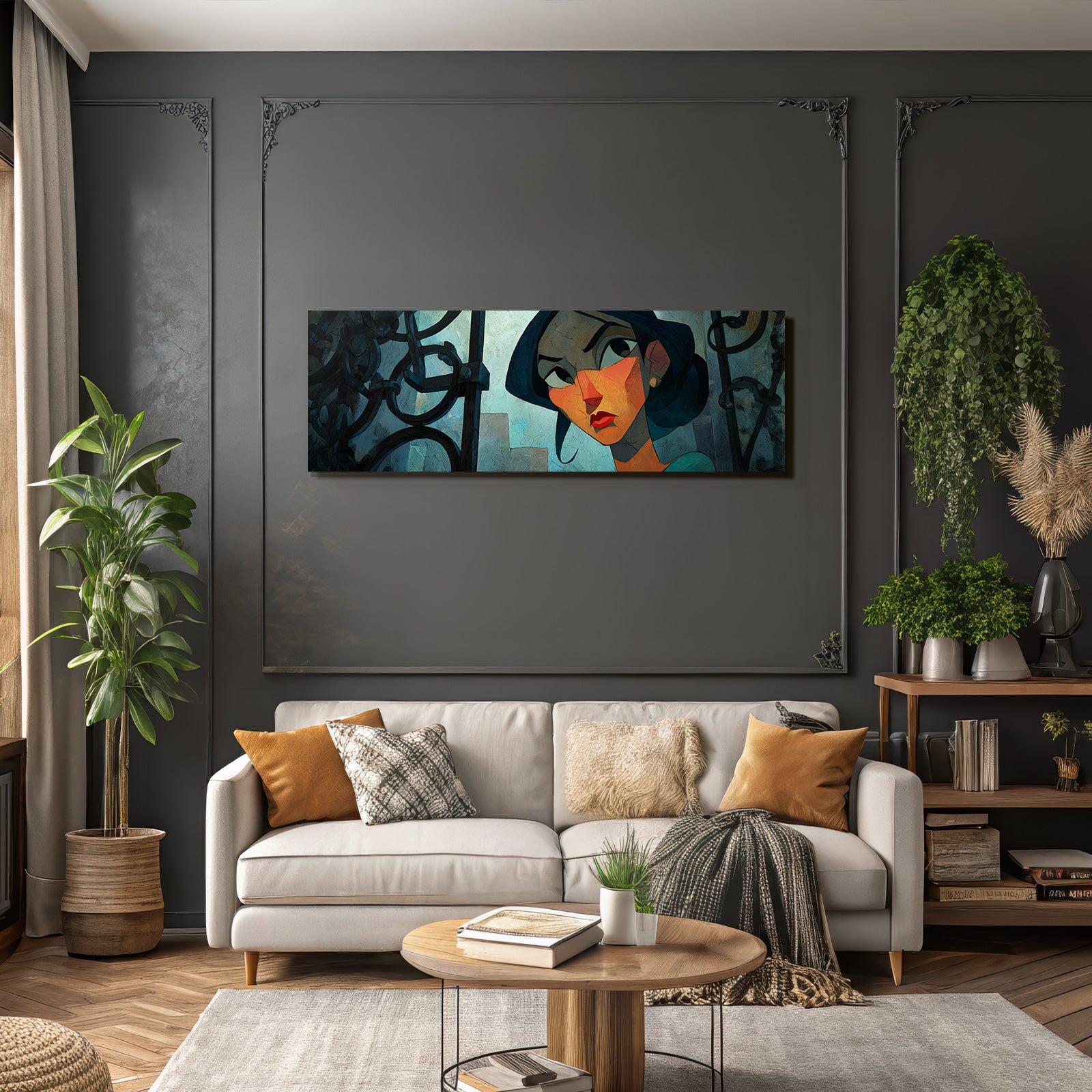 ArtDeco Weiblicher Charakter Mit Kettenhintergrund Digital Kunst
