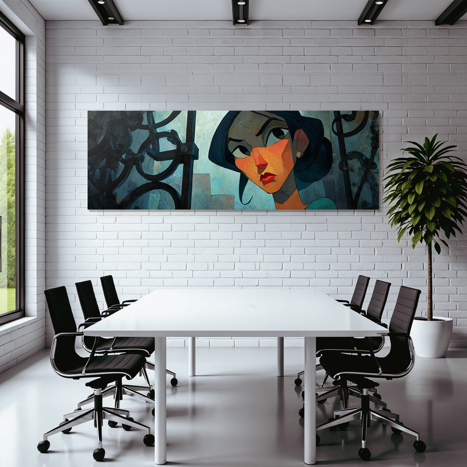ArtDeco Weiblicher Charakter Mit Kettenhintergrund Digital Kunst