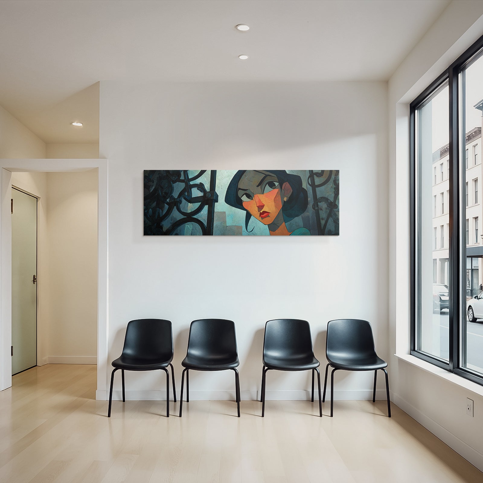 ArtDeco Weiblicher Charakter Mit Kettenhintergrund Digital Kunst