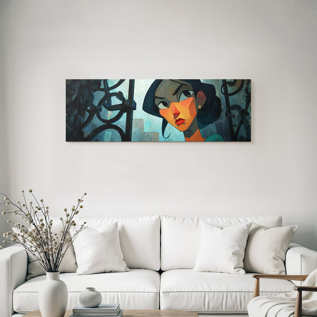 ArtDeco Weiblicher Charakter Mit Kettenhintergrund Digital Kunst