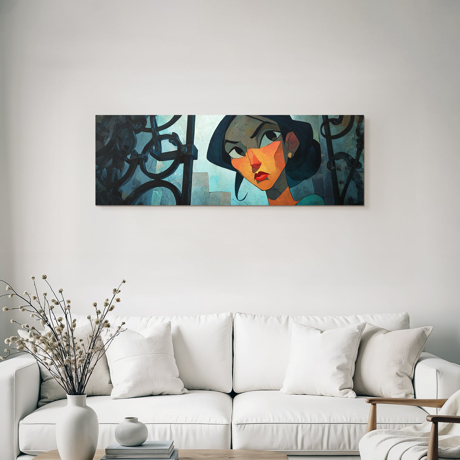ArtDeco Weiblicher Charakter Mit Kettenhintergrund Digital Kunst