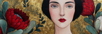 ArtDeco Frau Mit Roten Blumen Grünen Blättern Und Goldenem Hintergrund | Art Deco | Stilrichtungen
