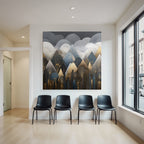 ArtDeco Abstrakte Berge Und Wolken In Gold Blau Grau Und Schwarz