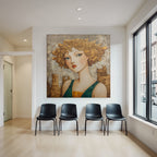 ArtDeco Abstrakte Frau Mit Lockigem Haar Vor Burgenkulisse