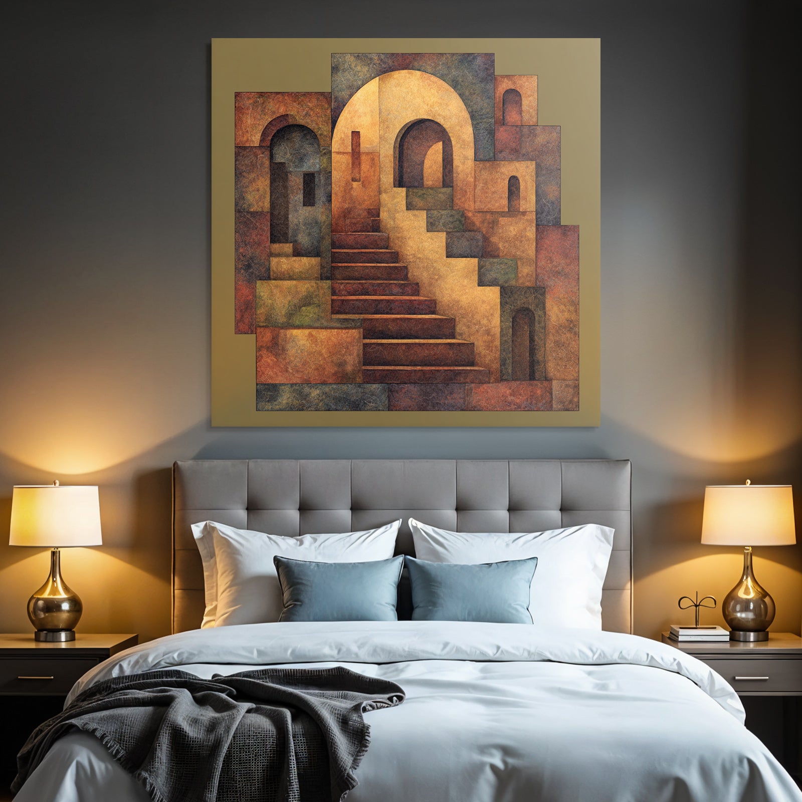 ArtDeco Abstrakte Treppe Und Bogenlandschaft In Warmtonen