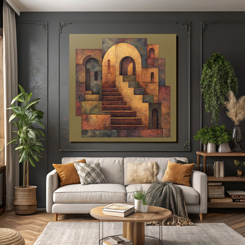 ArtDeco Abstrakte Treppe Und Bogenlandschaft In Warmtonen