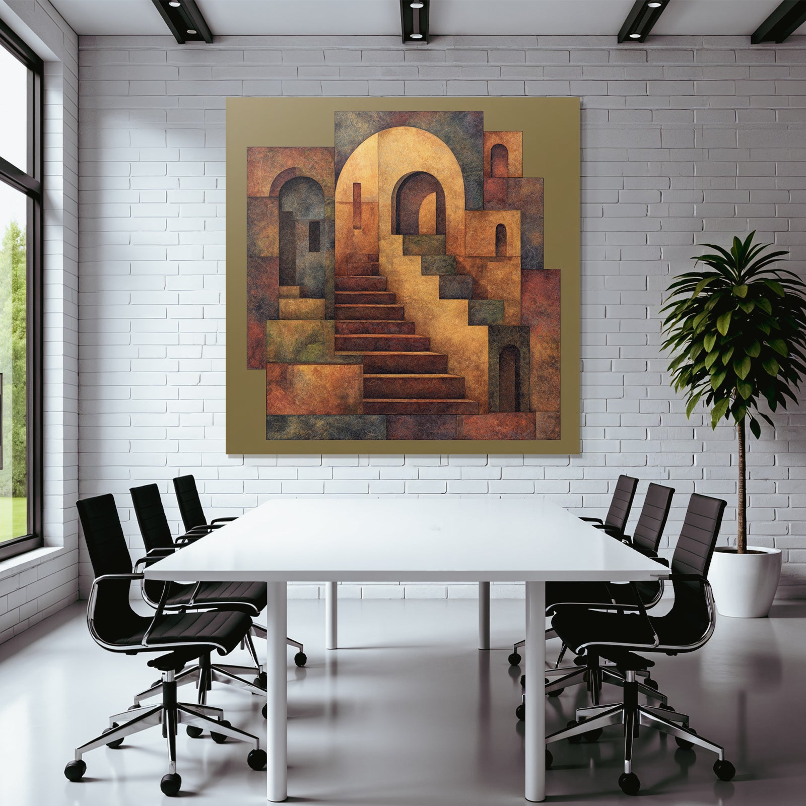 ArtDeco Abstrakte Treppe Und Bogenlandschaft In Warmtonen