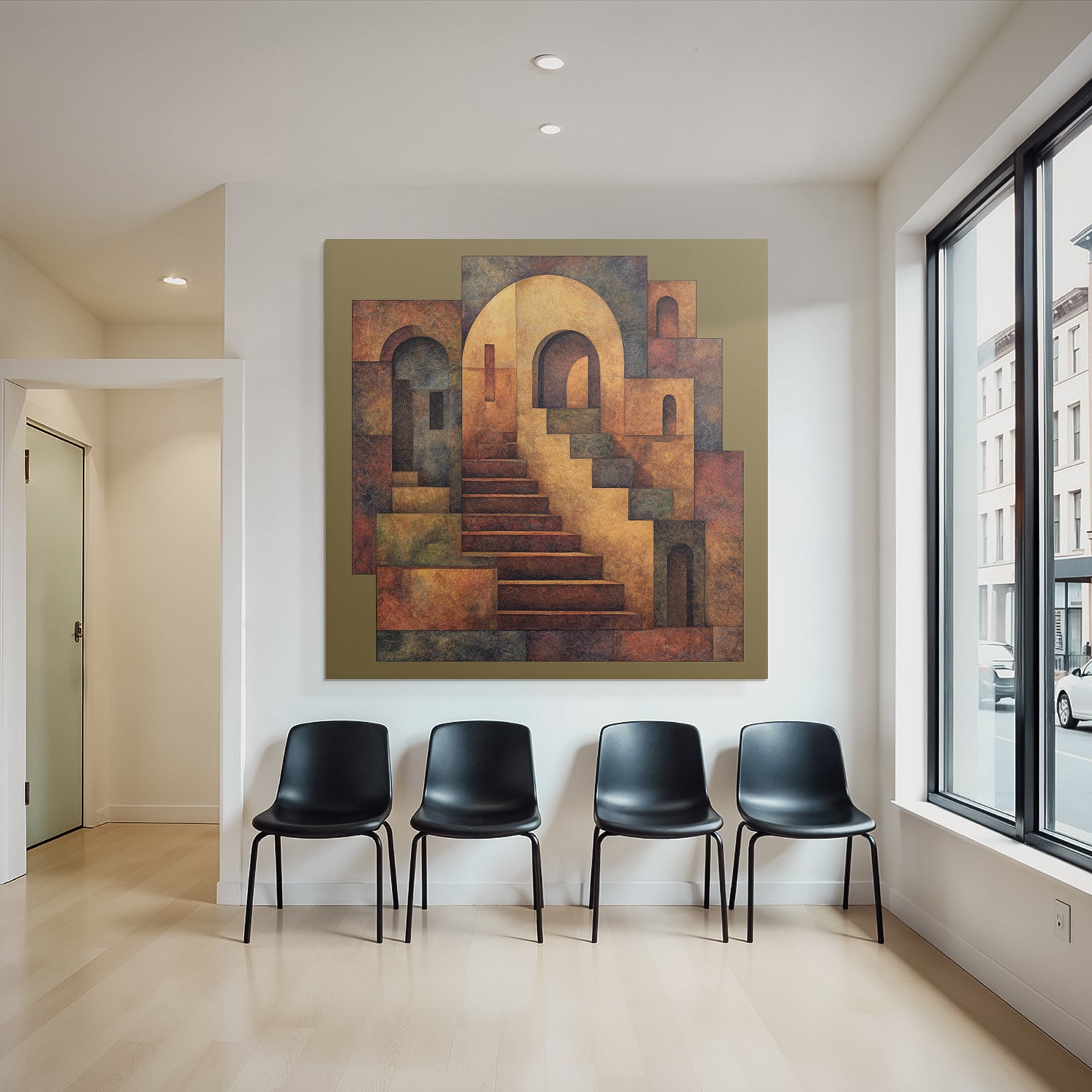 ArtDeco Abstrakte Treppe Und Bogenlandschaft In Warmtonen