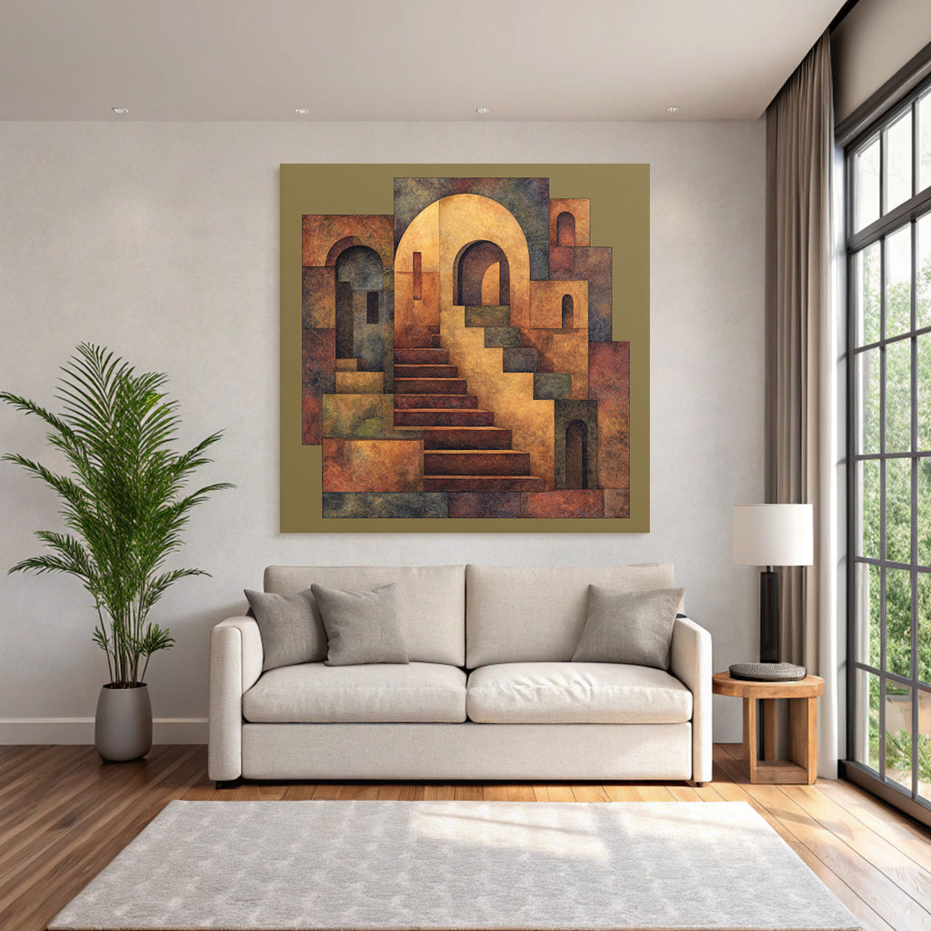 ArtDeco Abstrakte Treppe Und Bogenlandschaft In Warmtonen