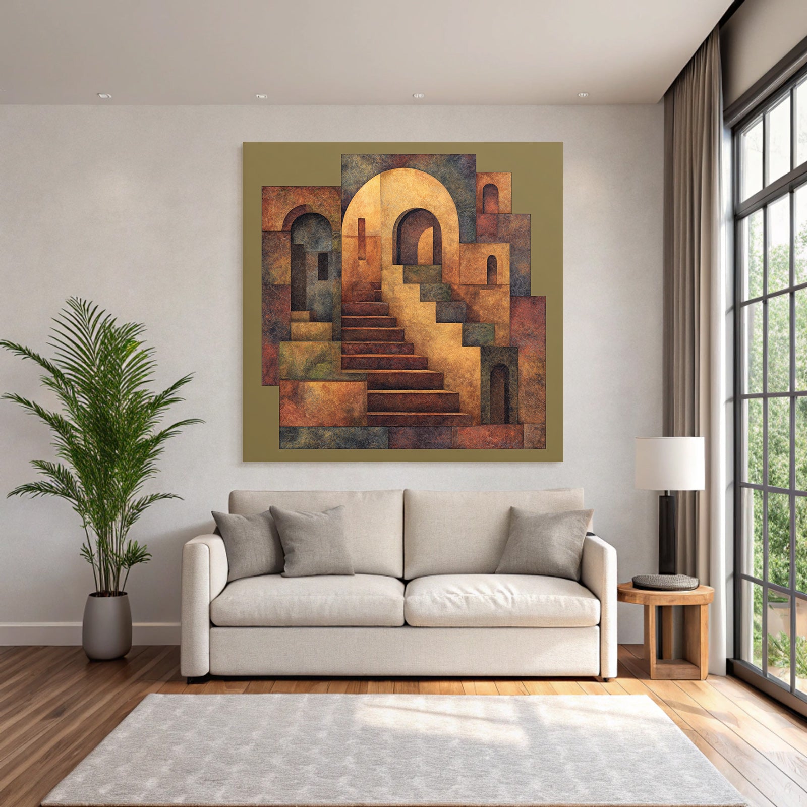 ArtDeco Abstrakte Treppe Und Bogenlandschaft In Warmtonen