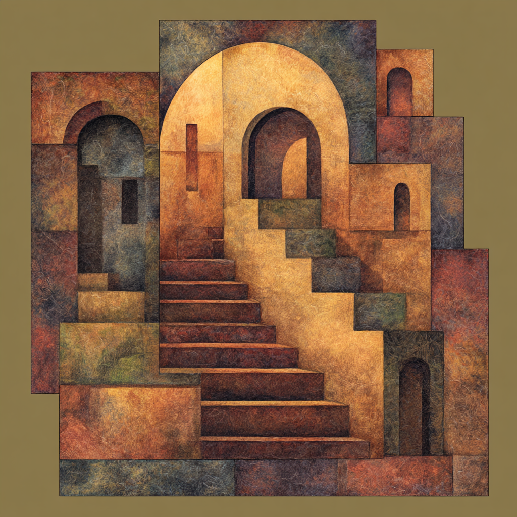 ArtDeco Abstrakte Treppe Und Bogenlandschaft In Warmtonen | Art Deco | Stilrichtungen