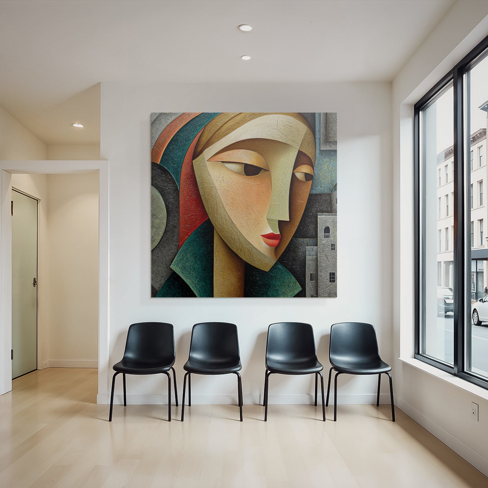 ArtDeco Abstraktes Fraünporträt Mit Architektur